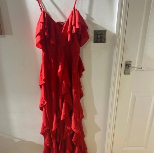 Red cold shoulder ruffle - , maxi