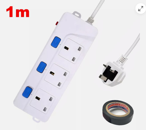 3gang way mains plug - 1m, uk