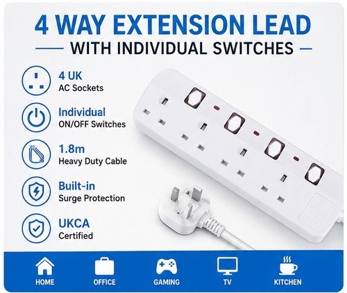 Way extension lead 8m uk - lead, 1.8m